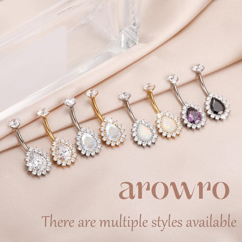 AROWRO Store Gold Belly Button Ring G23 Titanium Hypoallergenic 14G belly ring for Women Men Teardrop Navel Piercing Jewelry 10mm Barbell With Cubic Zircon - Image 5